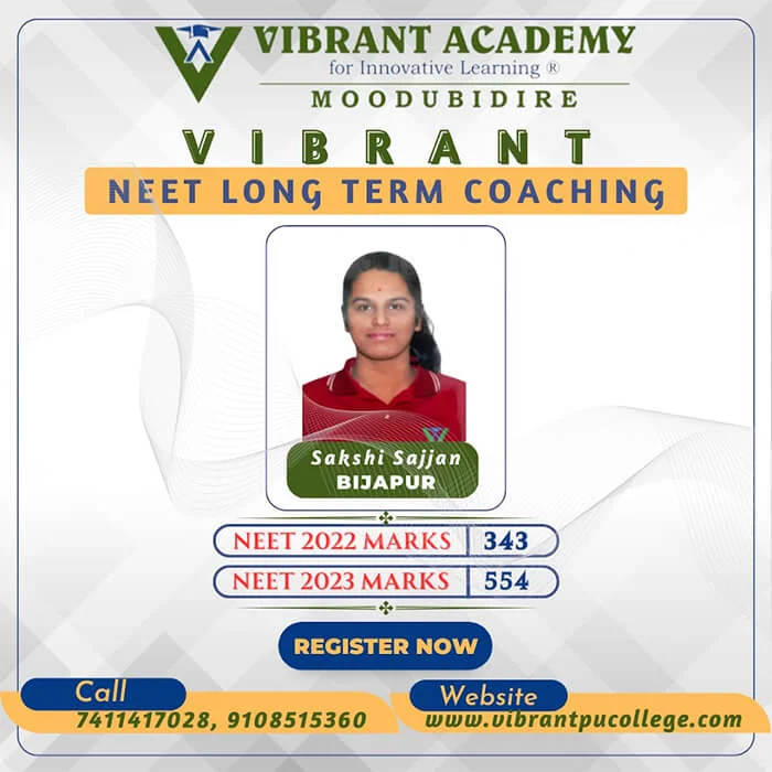 Vibrant Academy NEET achiever Saakshi Sajjan