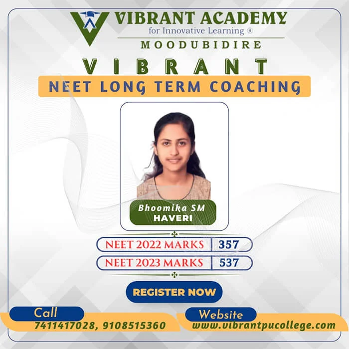 Vibrant Academy NEET achiever Bhoomika S M